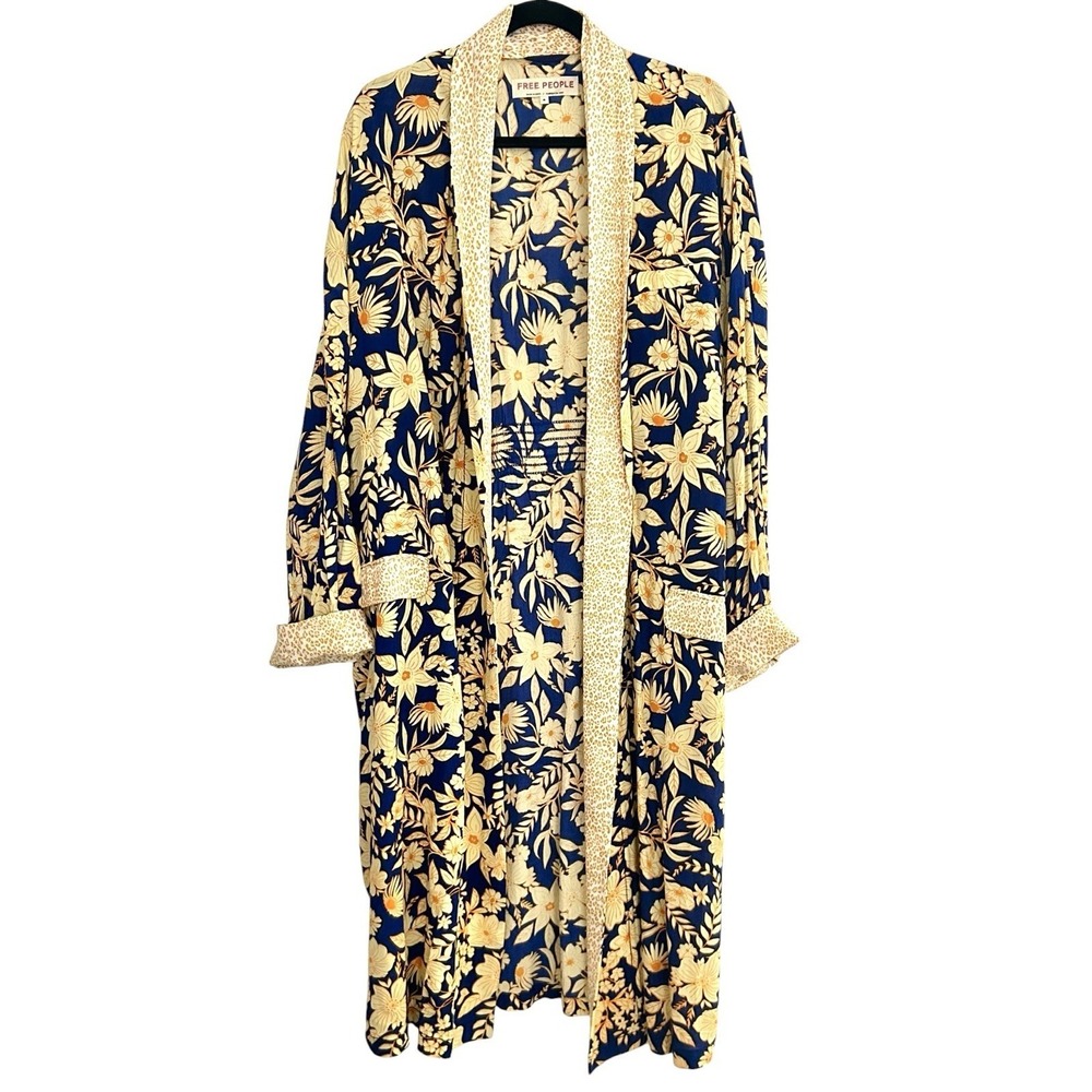 Free People Wild Nights Floral Long Sleeve Kimono Duster Cardigan Boho Festival